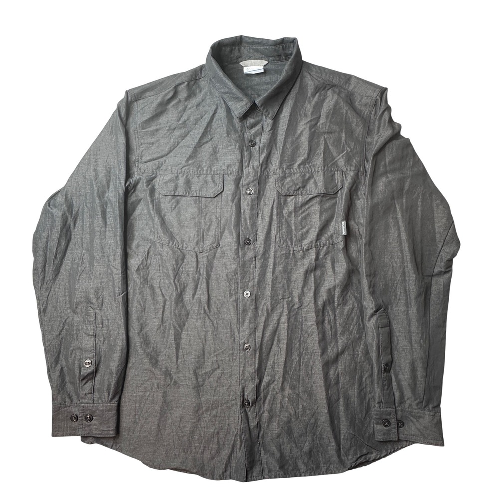 Columbia Shirt Mens L Gray Omni-Wick Long Sleeve Button Down Outdoor Stretch